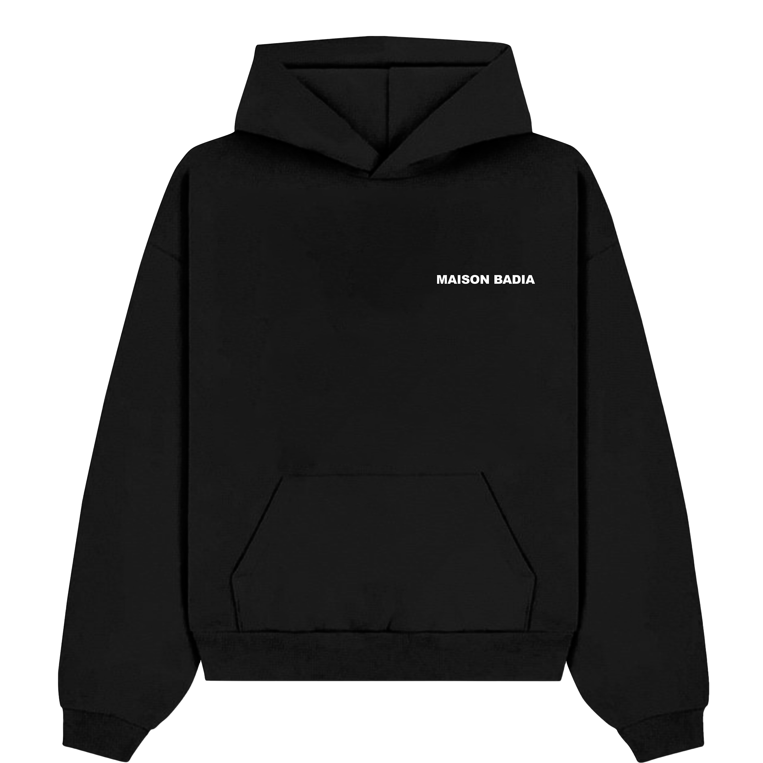 Sweatshirt noir vue de face avec logo Maison Badia en blanc