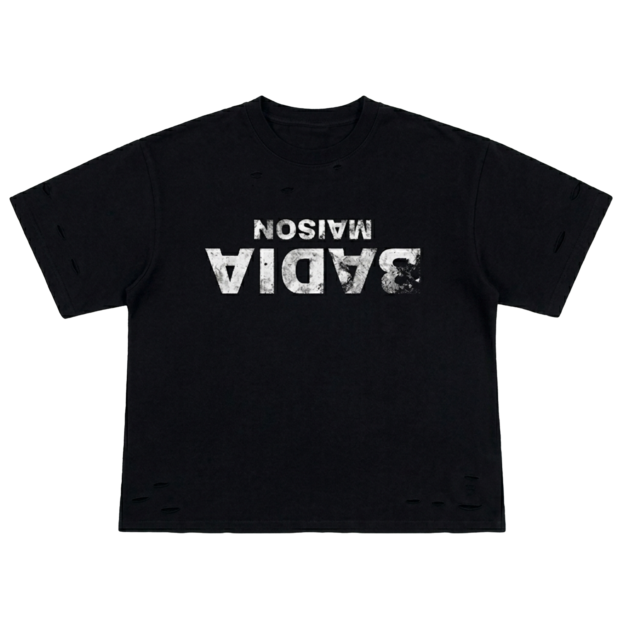T-shirt noir avec logo usé Badia blanc sur le devant