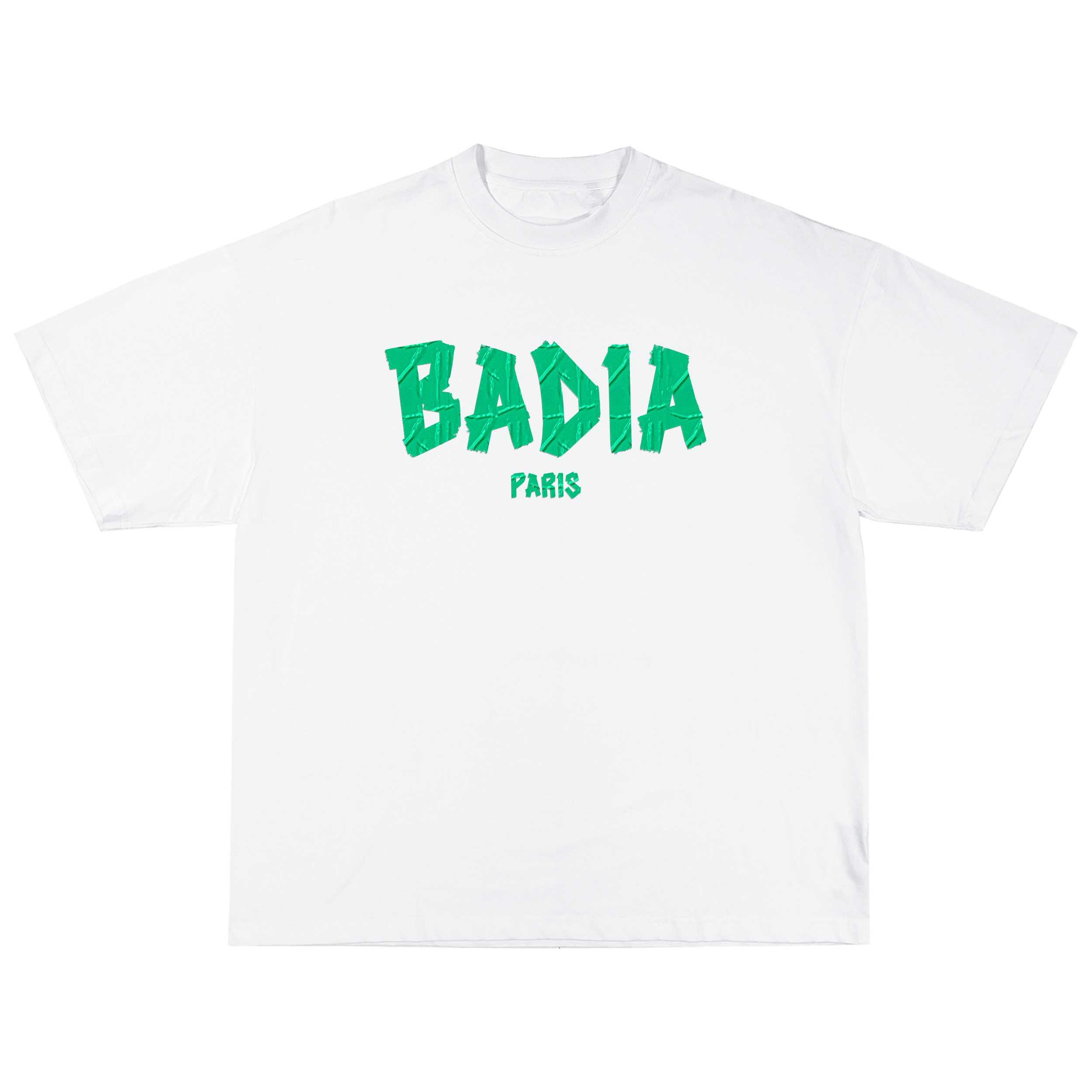 T-shirt blanc avec logo Badia vert en effet scotch