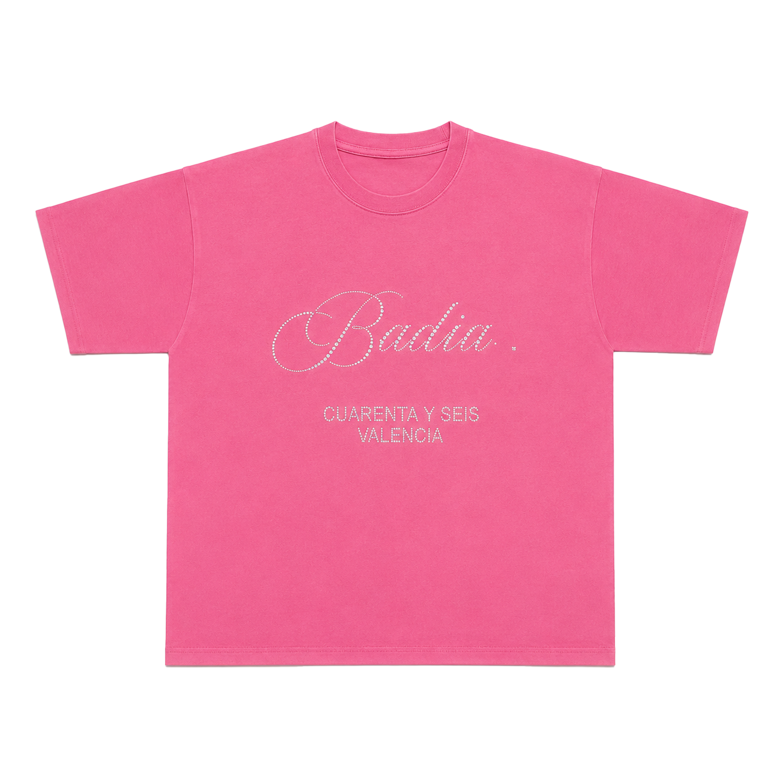 T-shirt rose avec logo Badia en perle nacrée
